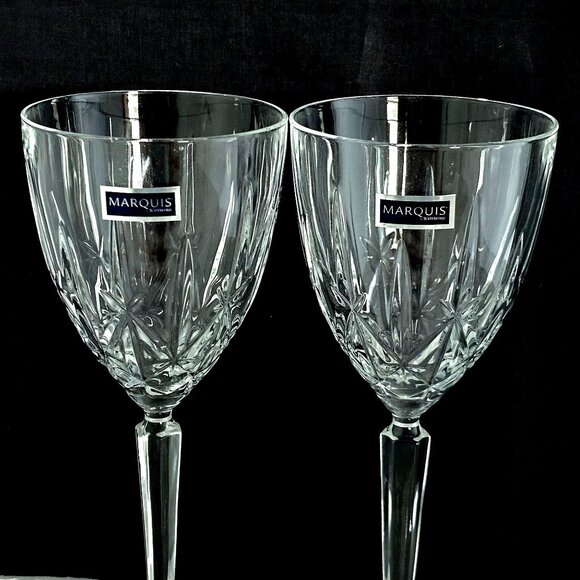 2 Waterford Sparkle Wine Glasses 8.2" Marquis fine Crystal toasting goblets vtg - Picture 3 of 8